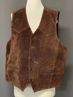 Vintage 90s y2k Leather Vest Brown Western Suede Button Front Cinch Back Mens XL
